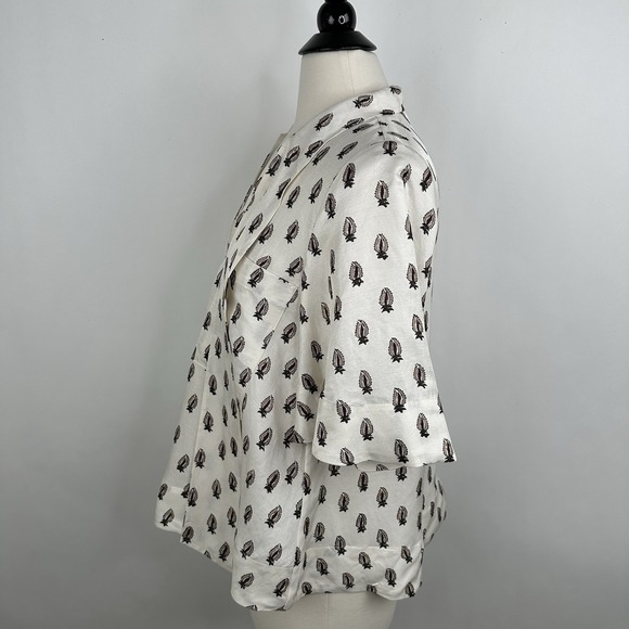 NWT Banana Republic‎ Viscose Linen Tie Neck Top SMALL Block Print Relaxed Blouse - Picture 12 of 17